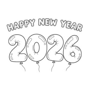 Desenho de Feliz Ano Novo 2026 Desenho Colorir Imprimir 067