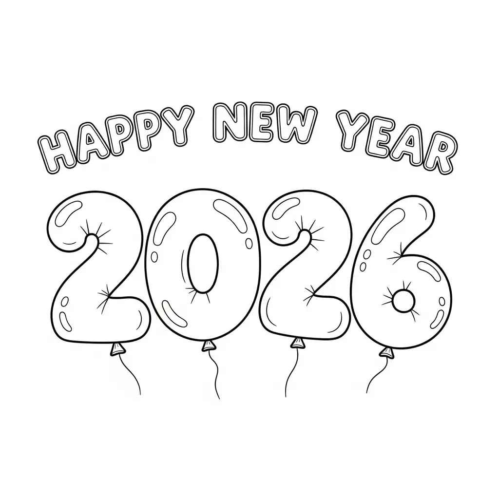 Desenho de Feliz Ano Novo 2026 Desenho Colorir Imprimir 067