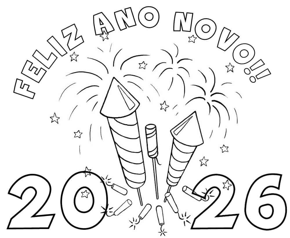 Desenho de Feliz Ano Novo 2026 Desenho Colorir Imprimir 084