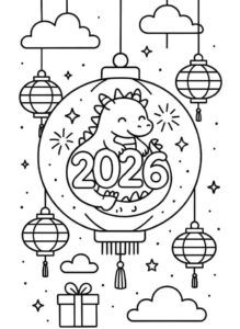 Desenho de Feliz Ano Novo 2026 Desenho Colorir Imprimir 087