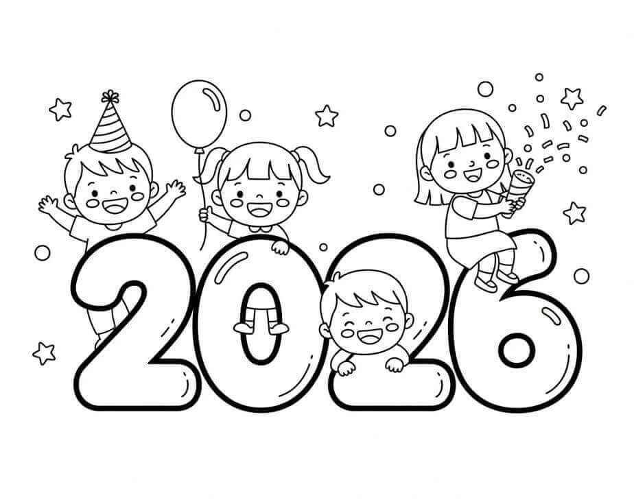 Desenho de Feliz Ano Novo 2026 Desenho Colorir Imprimir 089