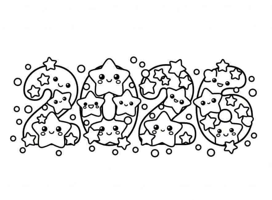 Desenho de Feliz Ano Novo 2026 Desenho Colorir Imprimir 090