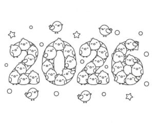 Desenho de Feliz Ano Novo 2026 Desenho Colorir Imprimir 091