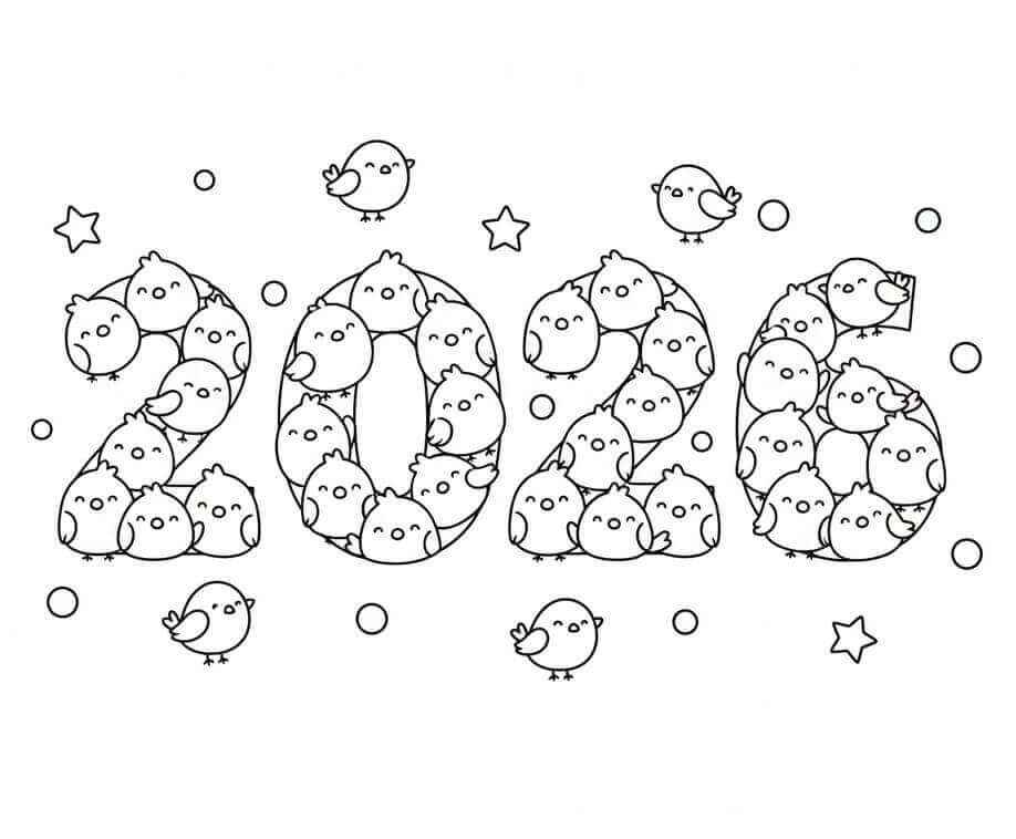Desenho de Feliz Ano Novo 2026 Desenho Colorir Imprimir 091