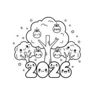 Desenho de Feliz Ano Novo 2026 Desenho Colorir Imprimir 092