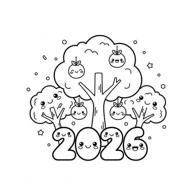 Desenho de Feliz Ano Novo 2026 Desenho Colorir Imprimir 092