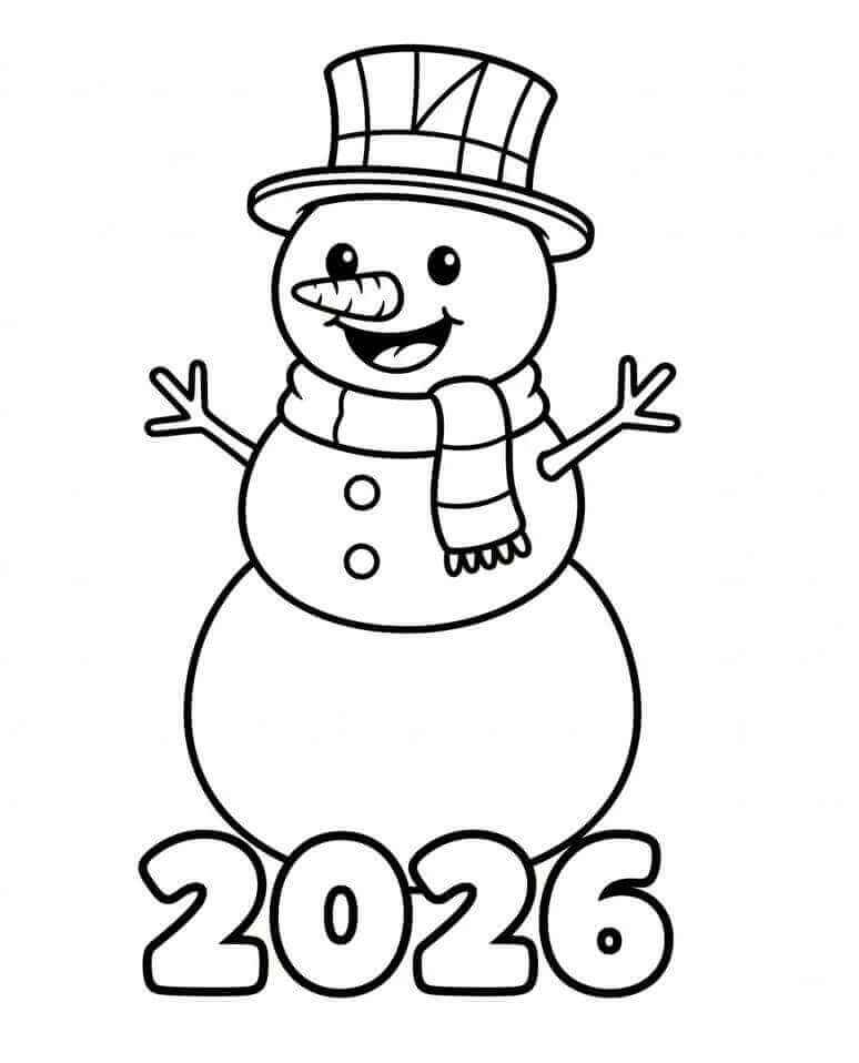 Desenho de Feliz Ano Novo 2026 Desenho Colorir Imprimir 094