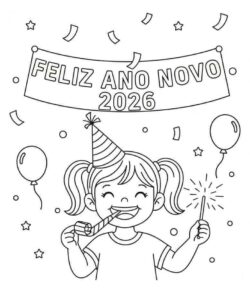 Desenho de Feliz Ano Novo 2026 Desenho Colorir Imprimir 095