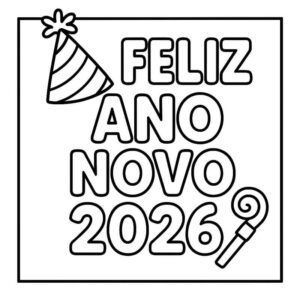 Desenho de Feliz Ano Novo 2026 Desenho Colorir Imprimir 096