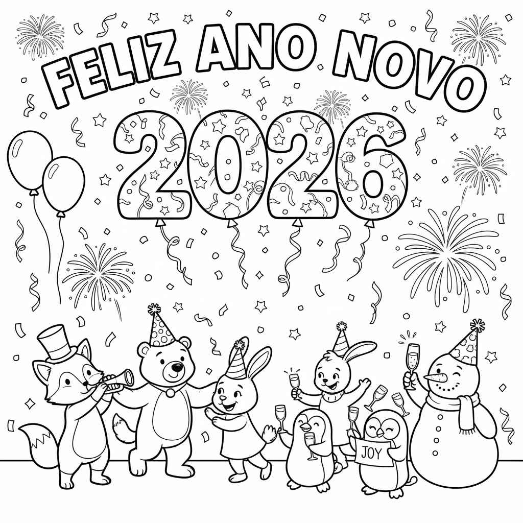 Desenho de Feliz Ano Novo 2026 Desenho Colorir Imprimir 113