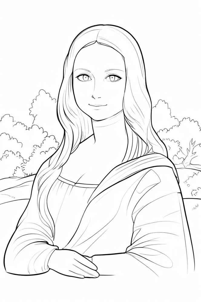 Desenho de Mona Lisa Desenho Colorir Imprimir 02