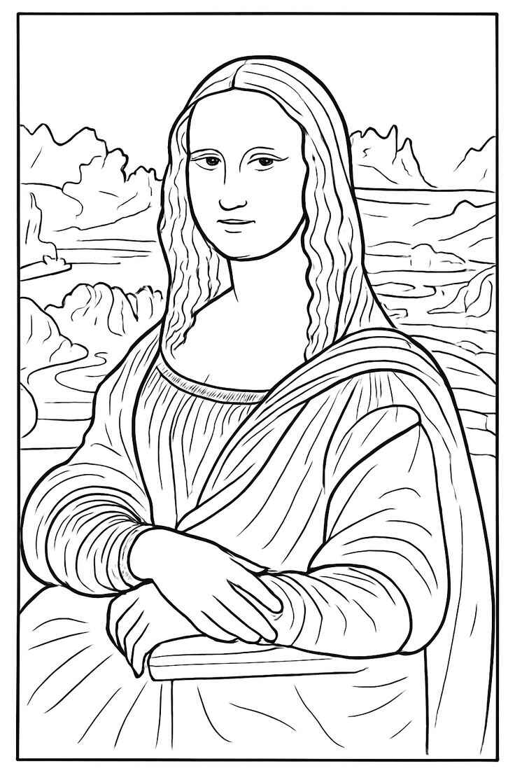 Desenho de Mona Lisa Desenho Colorir Imprimir 04