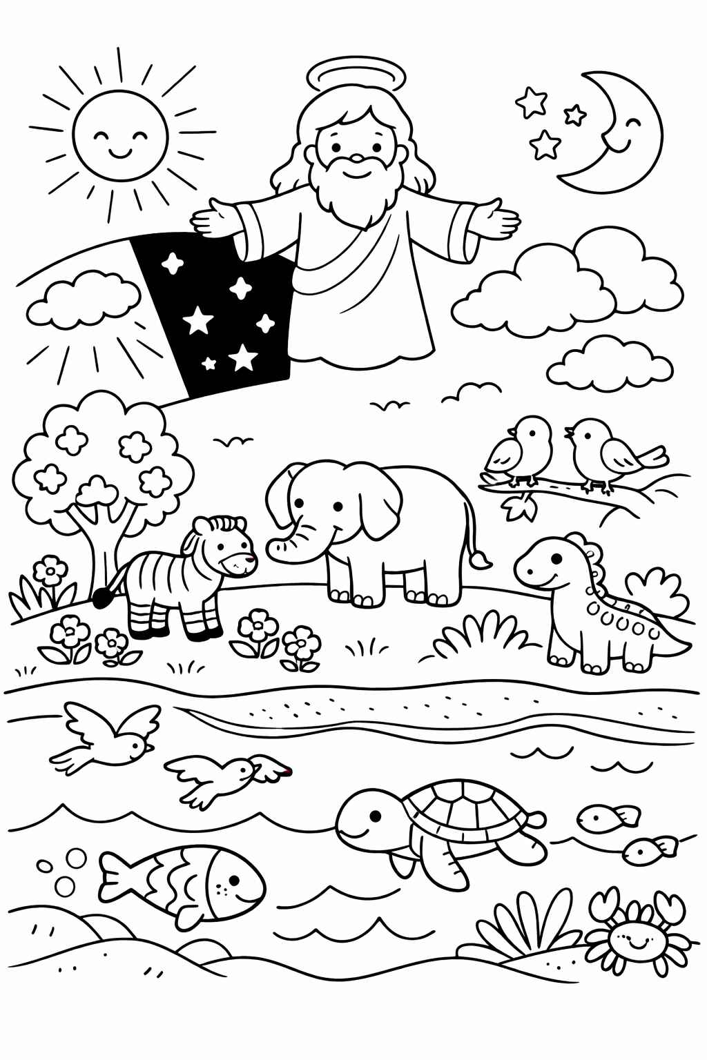 Desenho de Criação Do Mundo Desenho Colorir Imprimir 02