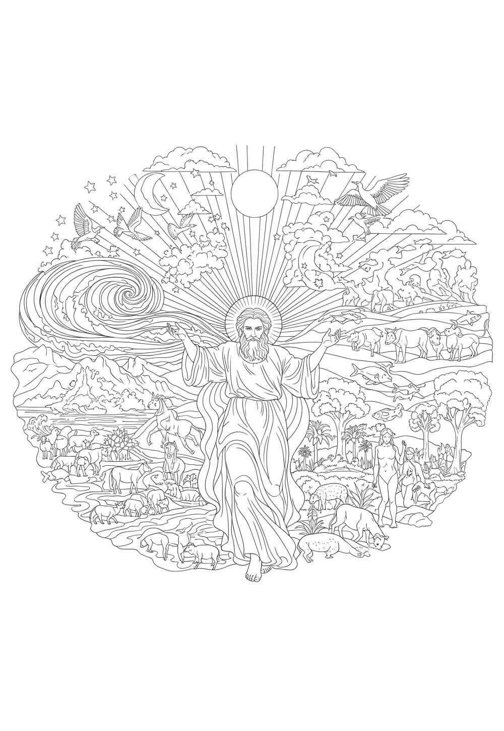 Desenho de Criação Do Mundo Desenho Colorir Imprimir 07