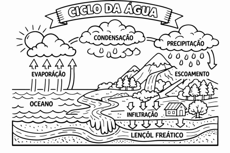 Desenhos do Ciclo da Água para Imprimir e Colorir