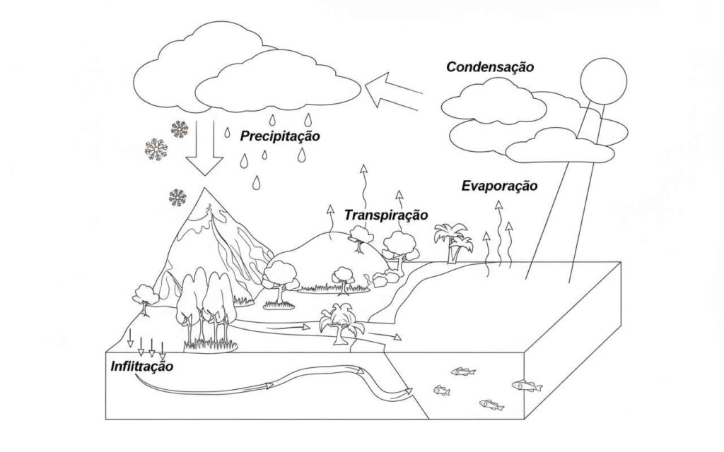 Desenhos do Ciclo da Água para Imprimir e Colorir
