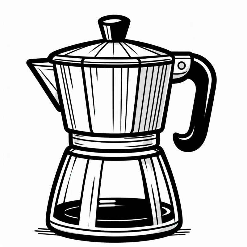 Desenho de Cafeteira Moka Detalhada