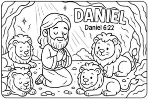 Desenho de Daniel Na Cova Dos Leoes Desenho Colorir Imprimir 01