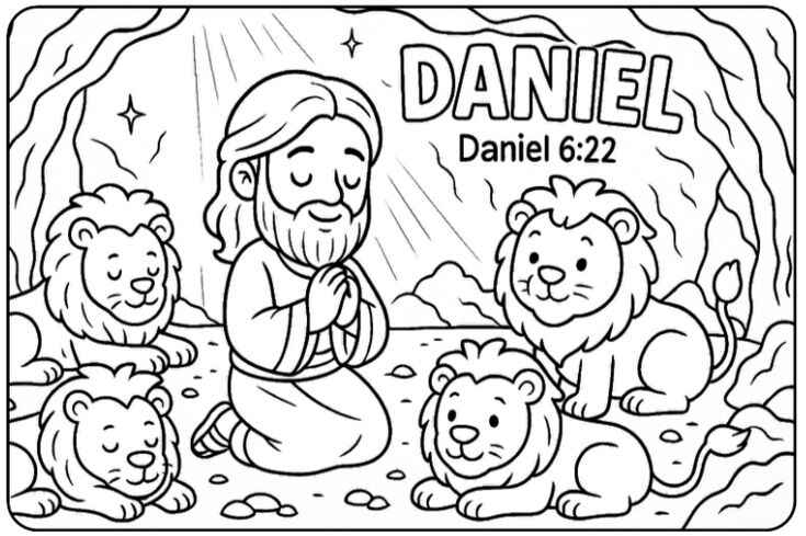 Desenho de Daniel Na Cova Dos Leoes Desenho Colorir Imprimir 01