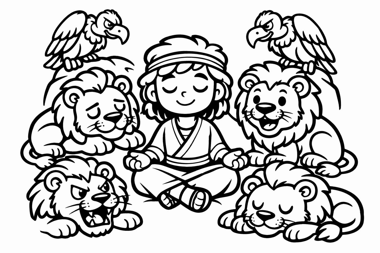 Desenho de Daniel Na Cova Dos Leoes Desenho Colorir Imprimir 05