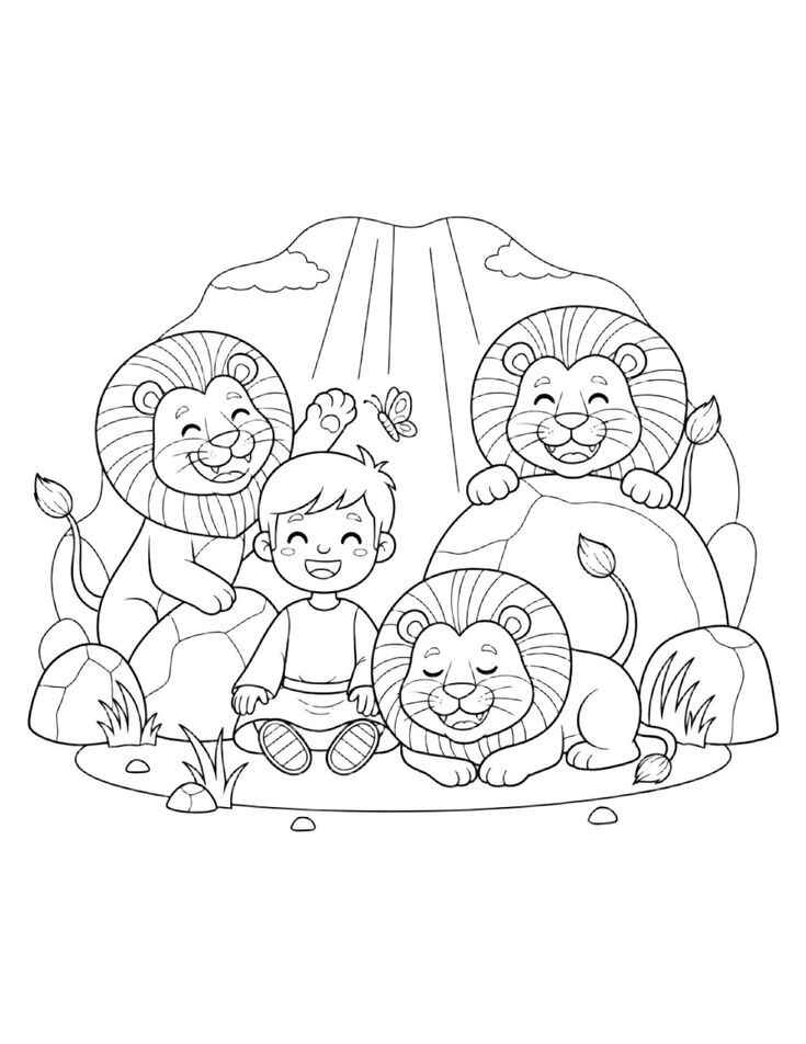 Desenho de Daniel Na Cova Dos Leoes Desenho Colorir Imprimir 07