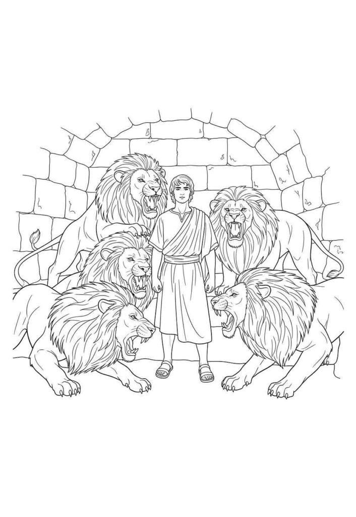 Desenhos do Daniel na Cova dos Leões para Imprimir e Colorir