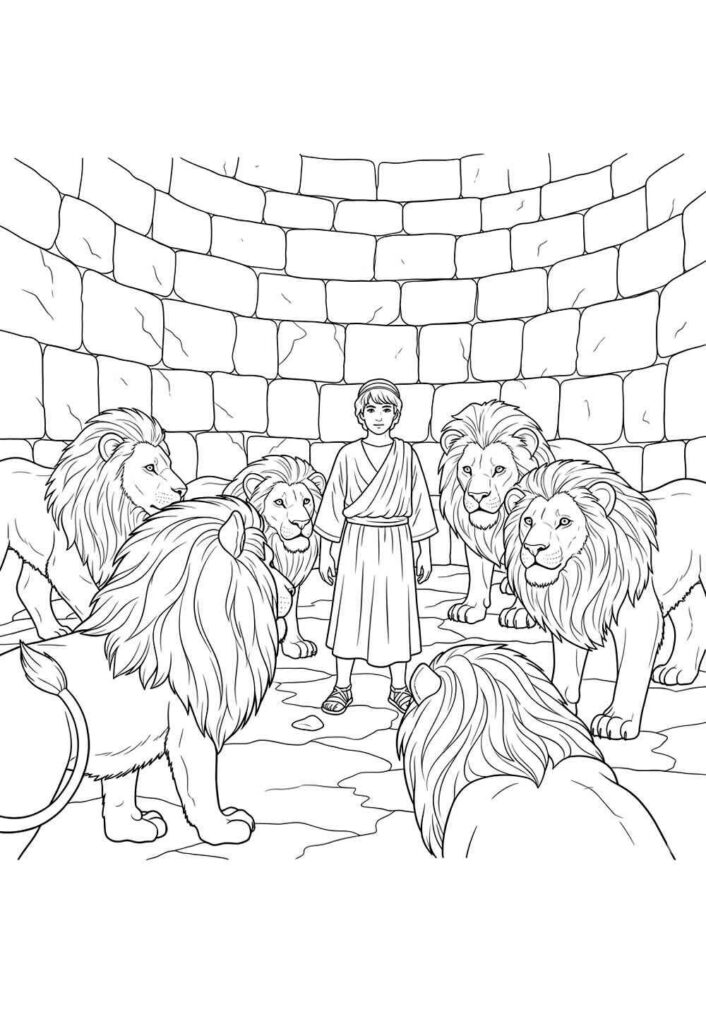 Desenhos do Daniel na Cova dos Leões para Imprimir e Colorir