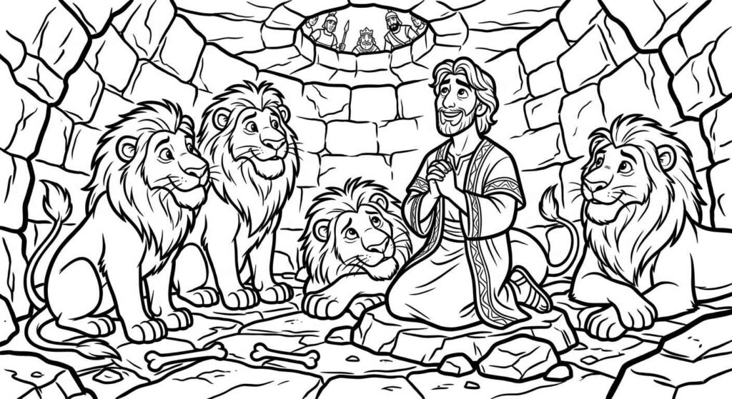 Desenhos do Daniel na Cova dos Leões para Imprimir e Colorir