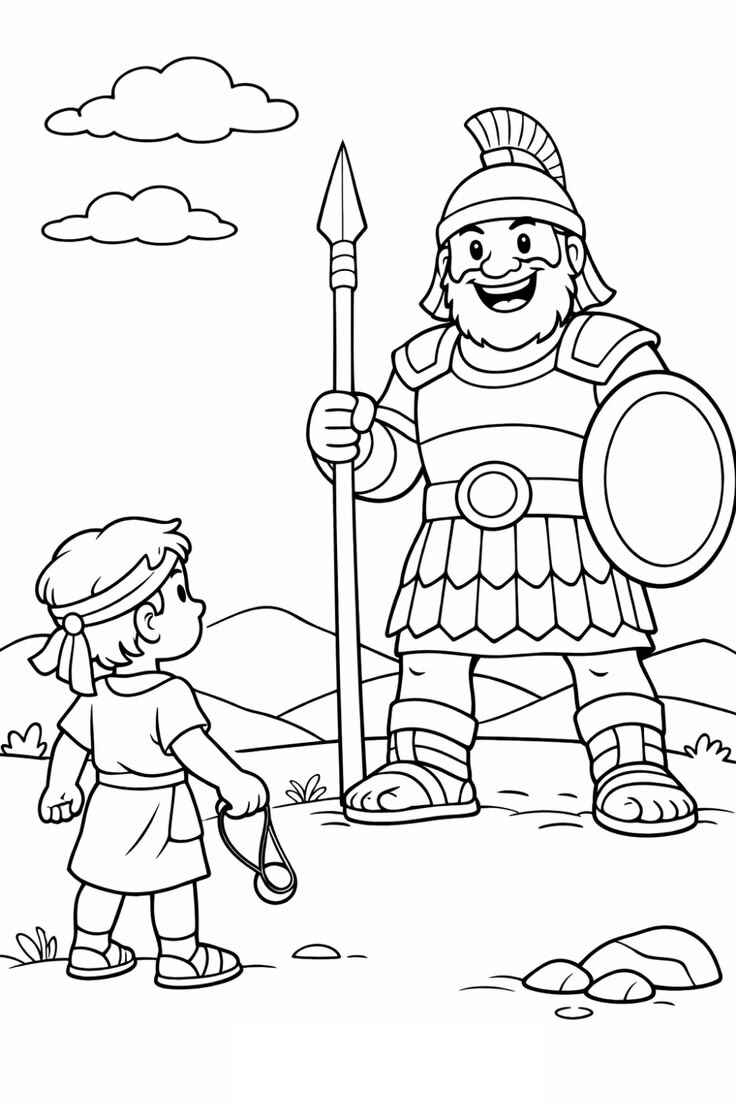 Desenho de Davi E Golias Desenho Colorir Imprimir 02