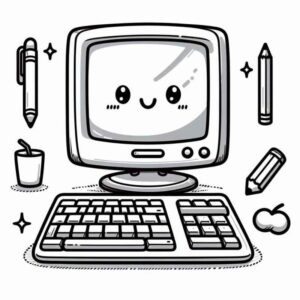 Desenho de Monitor Antropomorfizado Teclado Copo Lapis