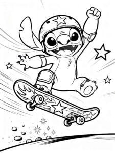 Desenho de Stitch Andando De Skate Para Colorir E Inprimir (2)