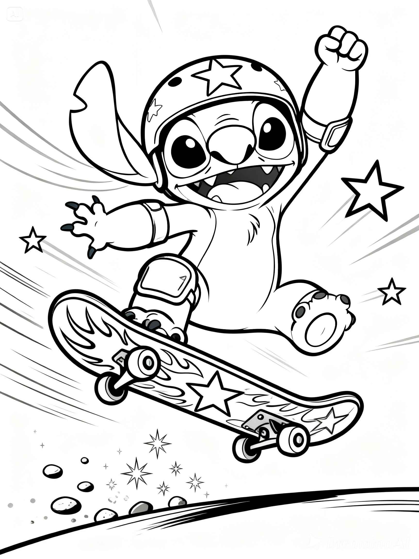 Desenho de Stitch Andando De Skate Para Colorir E Inprimir (2)
