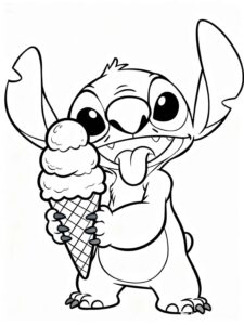 Desenho de Stitch Com Sorvete Para Colorir E Inprimir