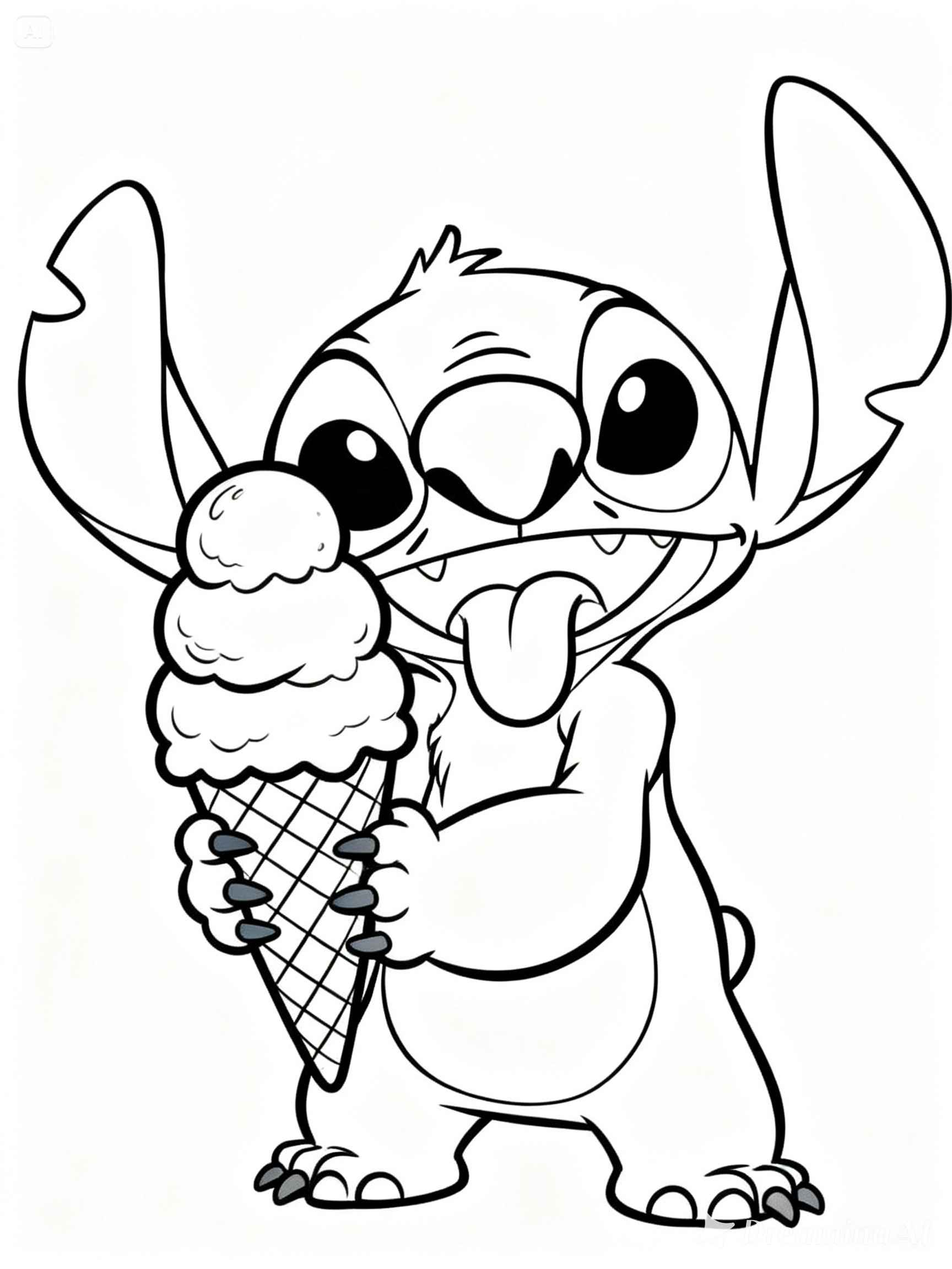 Desenho de Stitch Com Sorvete Para Colorir E Inprimir