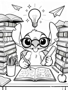 Desenho de Stitch Estudando Para Colorir E Inprimir