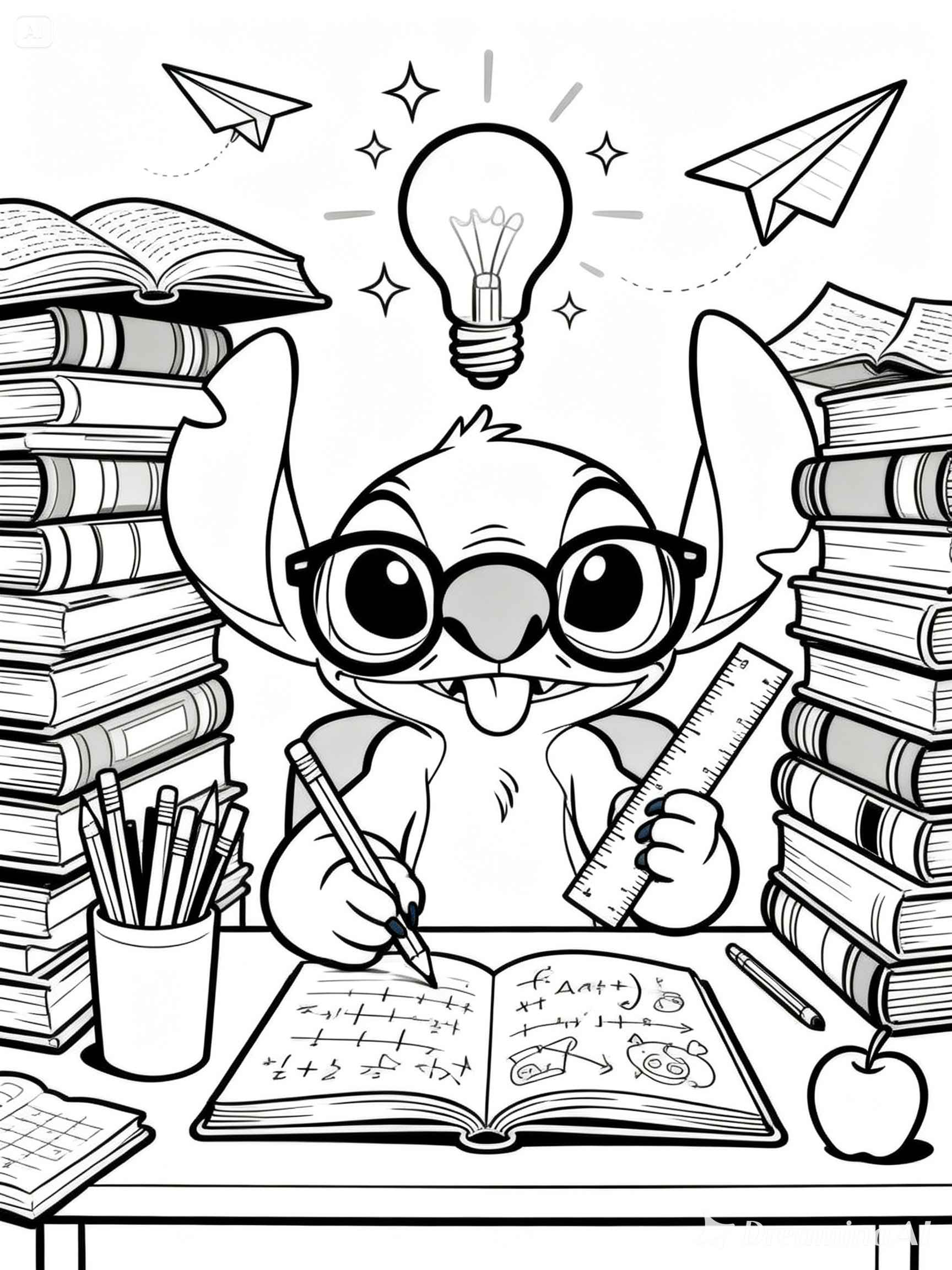 Desenho de Stitch Estudando Para Colorir E Inprimir
