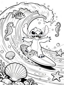 Desenho de Stitch Surfando Para Colorir E Inprimir