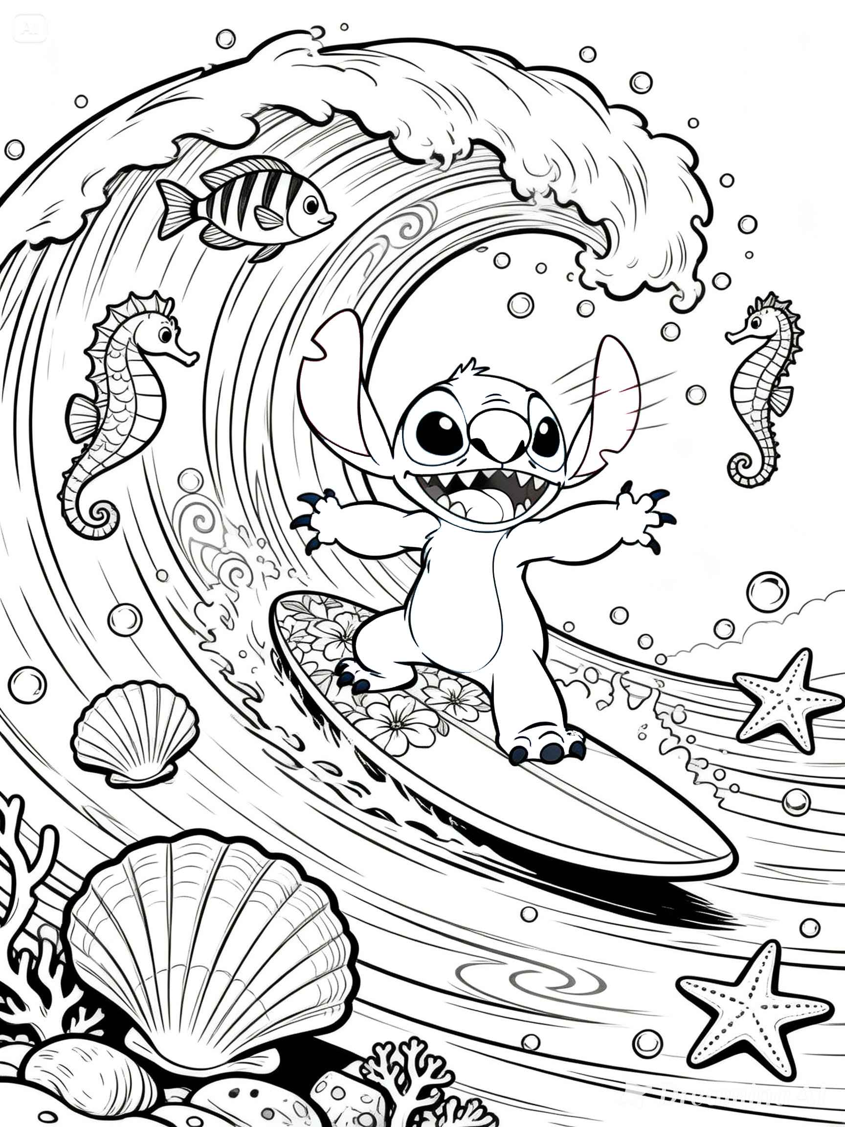 Desenho de Stitch Surfando Para Colorir E Inprimir