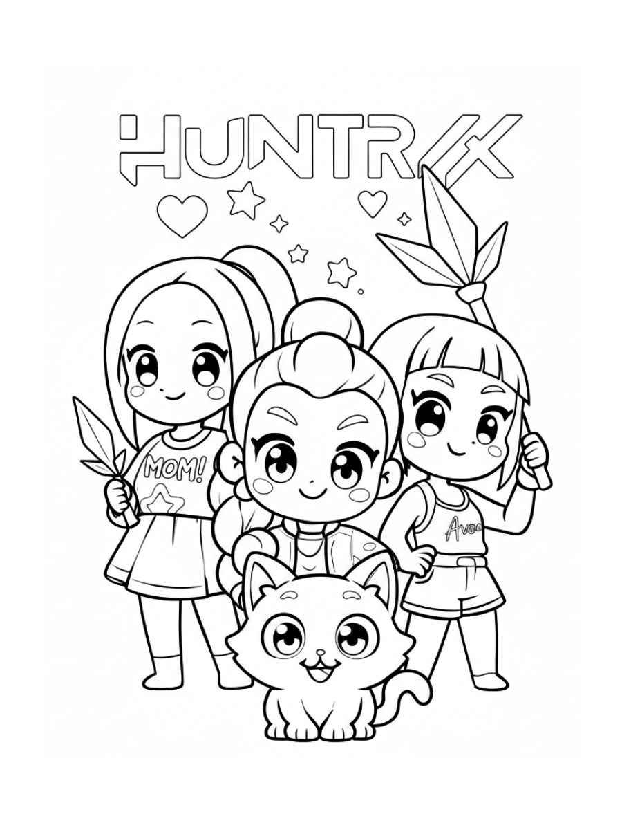 Desenho de Guerreiras Do Kpop Trio Huntrx Desenho Colorir Imprimir 01