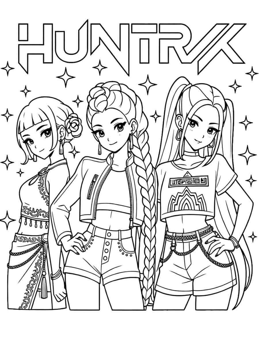 Desenho de Guerreiras Do Kpop Trio Huntrx Desenho Colorir Imprimir 02
