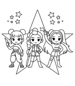 Desenho de Guerreiras Do Kpop Trio Huntrx Desenho Colorir Imprimir 07