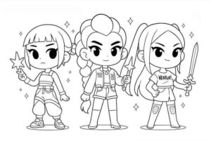 Desenho de Guerreiras Do Kpop Trio Huntrx Desenho Colorir Imprimir 09