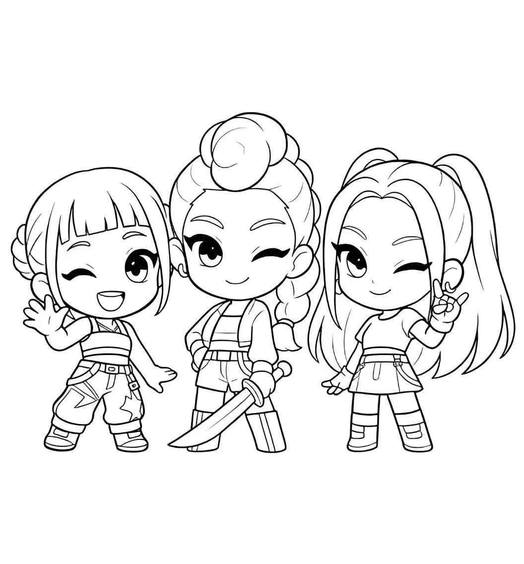 Desenho de Guerreiras Do Kpop Trio Huntrx Desenho Colorir Imprimir 12
