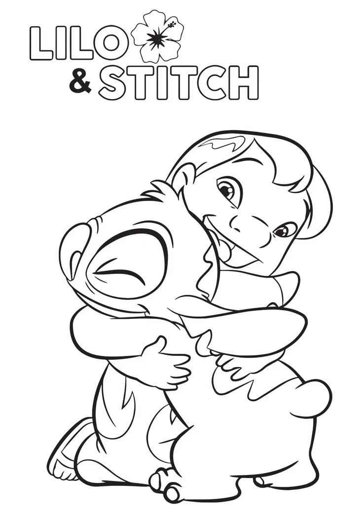 Desenho de Lilo Stitch Abracando Imprimir Colorir