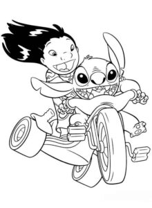 Desenho de Lilo Stitch Andando Triciclo Para Colorir E Inprimir
