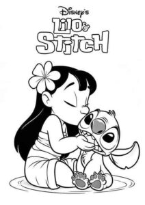 Desenho de Lilo Stitch Beijinho Amor Para Colorir E Inprimir