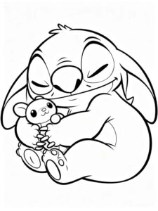 Desenho de Stitch Abracado Ursinho Dormindo Para Colorir E Inprimir