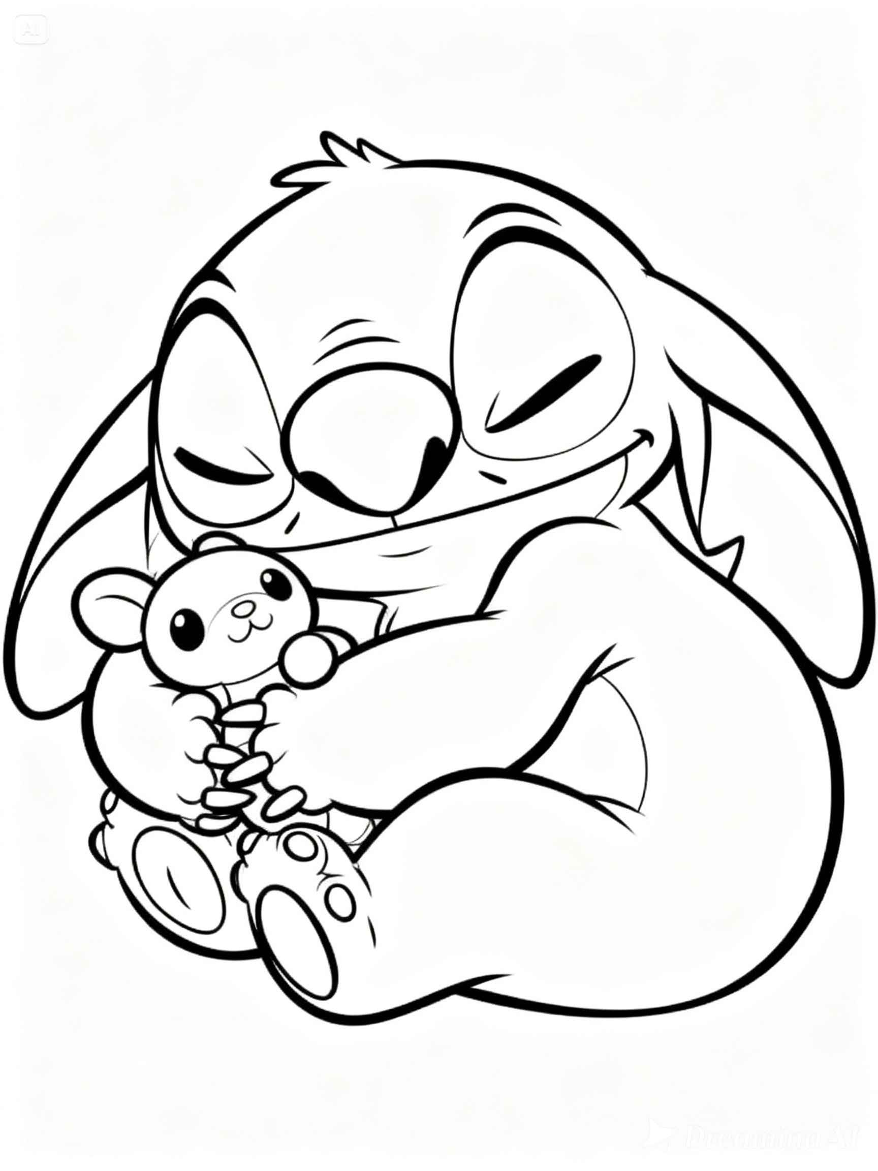 Desenho de Stitch Abracado Ursinho Dormindo Para Colorir E Inprimir