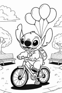Desenho de Stitch Andando Bicicleta Para Colorir E Inprimir
