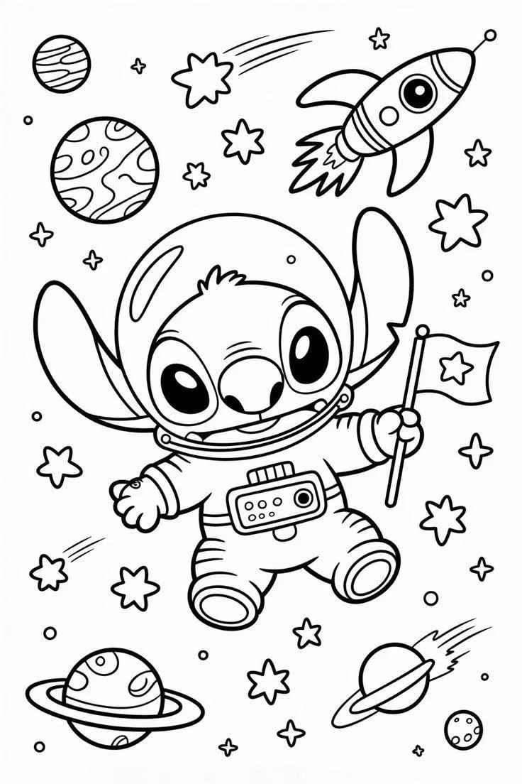 Desenho de Stitch Astronauta Espaco Para Colorir E Inprimir